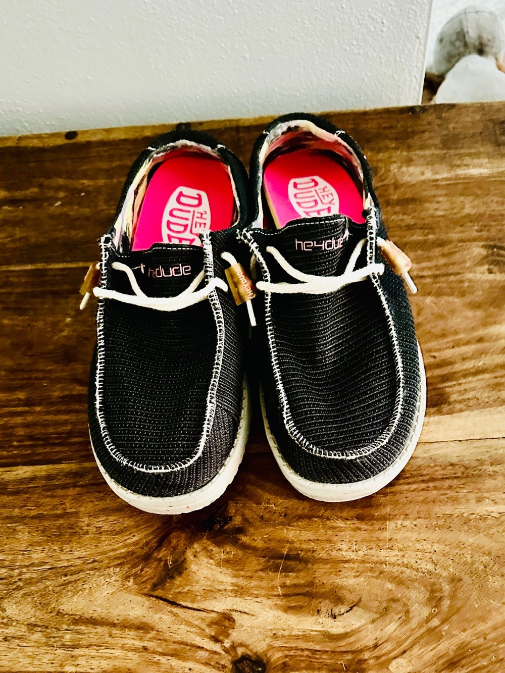 Hey Dude Women’s Black Slip-On Sneakers with Pink Insole